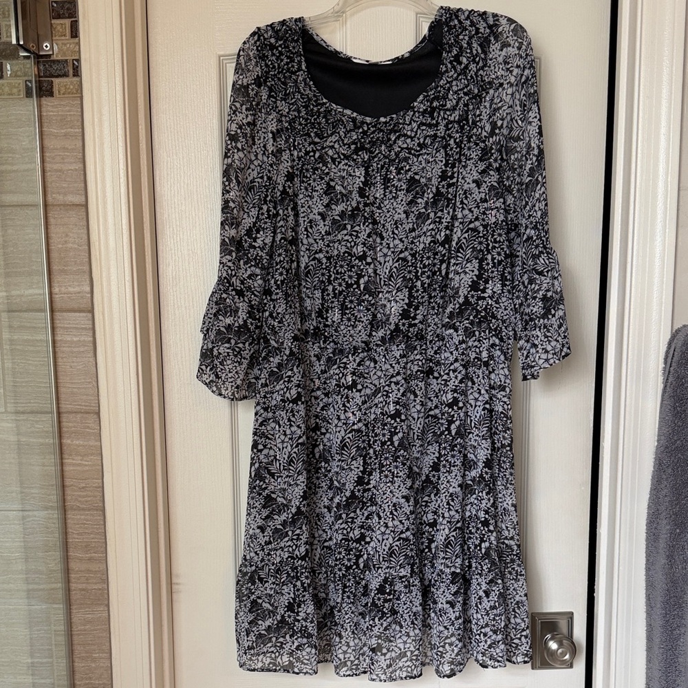 LC Elegant Black and White Floral Dress